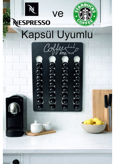 Nespresso & Starbucks Uyumlu Kapsül Kahve Tutucu Stand Coffee Time Mdf Duvar Organizer 32 Kapsül Diğer