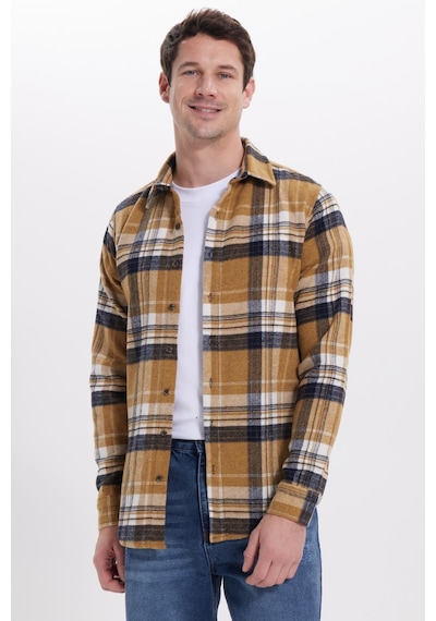 Tudors Erkek Slim Fit Dar Kesim Kareli Kışlık Oduncu Gömlek-42203 Sarı