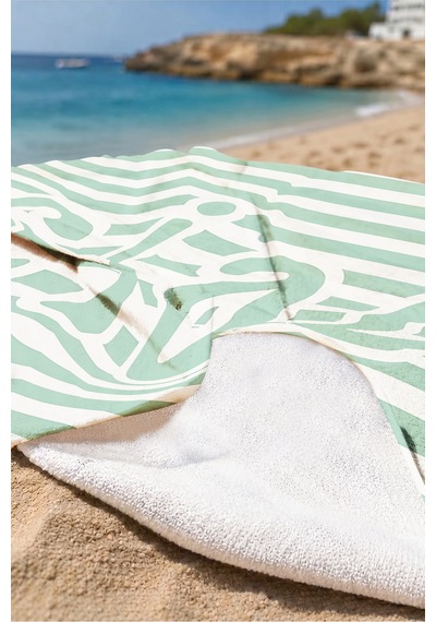 Çizgili Ciao Yeşil Modern Plaj Havlusu - Minimalist Marine Mint Beyaz Hızlı Kuruyan Mikrofiber Havlu Çok Renkli