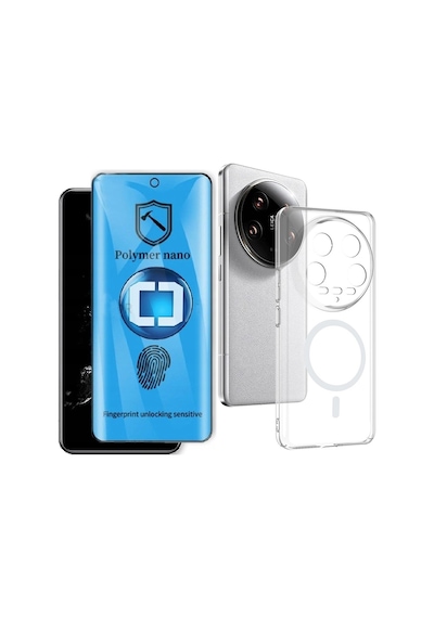 Vendas Xiaomi Mi 14 Ultra Kamera Korumalı M-safe Şarj Özellikli Şeffaf Zore London Sert Pc Kapak + Polymer Nano Ekran Koruyucu Şeffaf