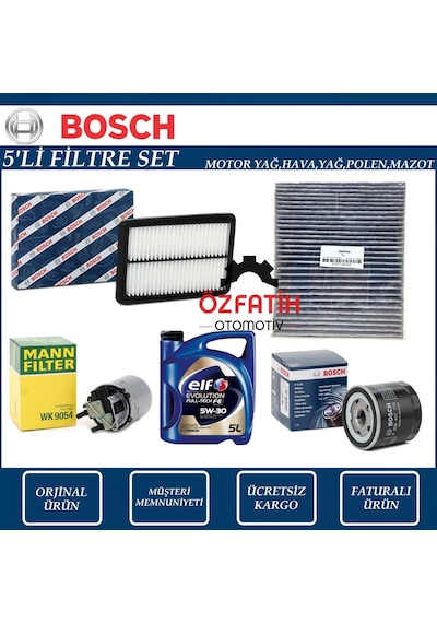 Renault Kadjar 1.5 Dci Dizel Bosch  Filtre Bakım Seti+Motor Yağı