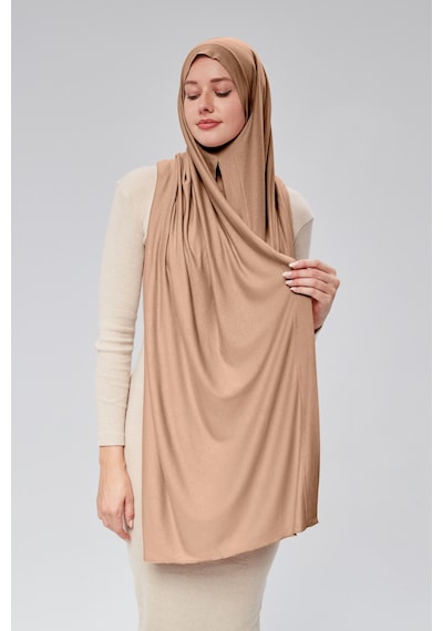 Sonbaharmoda Kadın Tesettür Penye Şal Hazır Pratik Geçmeli Kolayca Takabilir Uzun Dört Mevsim Pamuklu Şal Sütlü Kahve