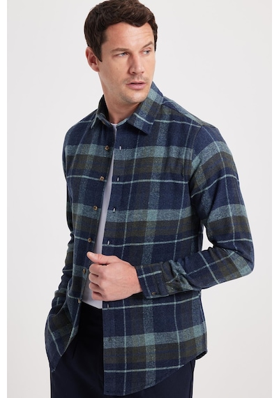 Tudors Erkek Slim Fit Dar Kesim Kareli Kışlık Oduncu Gömlek-42355 Mint