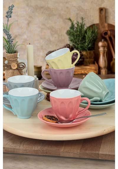 Keramika Soft Mix Badem Çay Takımı 12 Parça 6 Kişilik
