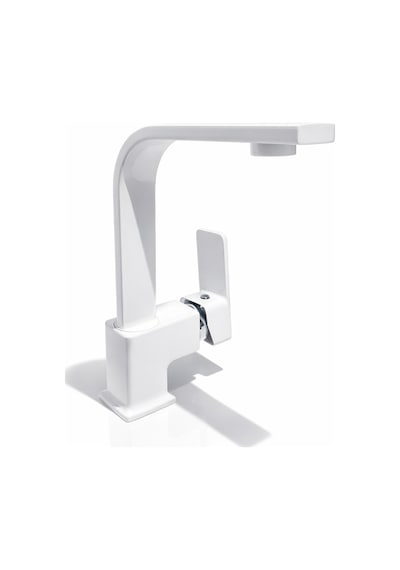 Beyaz Kare Banyo Lavabo Bataryası Musluğu Beyaz Krom Lavabo Bataryası Beyaz
