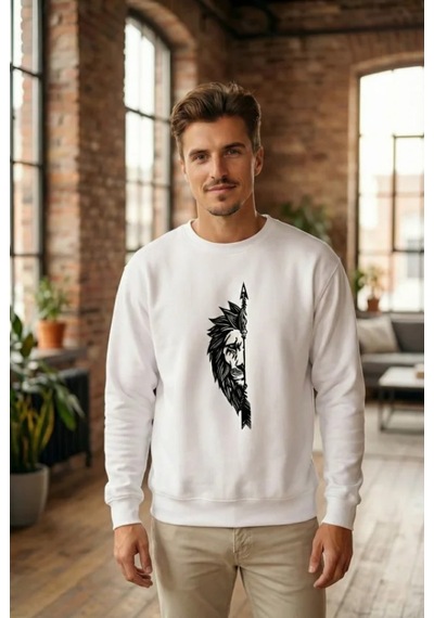 Efnaz Style Oversize Bisiklet Yaka Sevgililer Günü Baskılı Sweatshirt - Beyaz