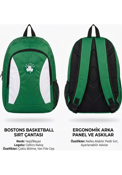 Usa Yeşil Beyaz Boston Celtics Baskılı Çanta 11469 Siyah