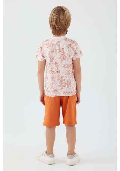 U S Polo Assn Flowered Details Bej Erkek Çocuk Bermuda Takım
