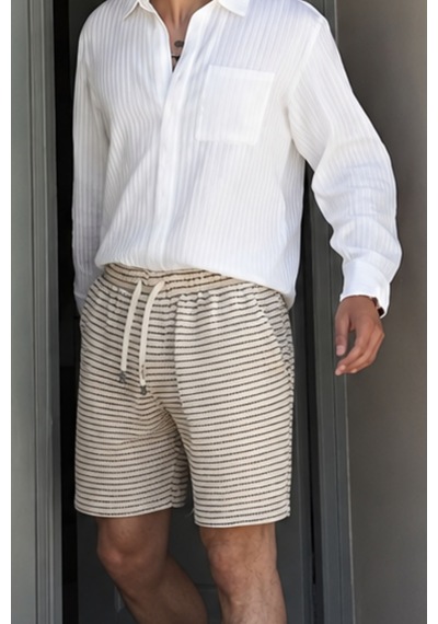 Madmext Haki Çizgili Regular Fit Erkek Şort E6563