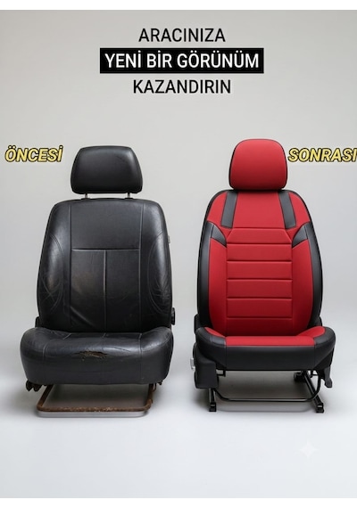 Monza Kırmızı Siyah Serisi Üniversal Oto Koltuk Kılıfı Ön Arka Koltuk Tam Set