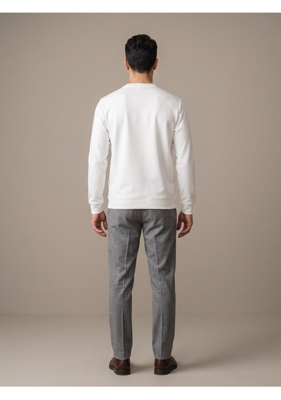 Maccali Erkek Beyaz İki İplik Bisiklet Yaka Sweatshirt