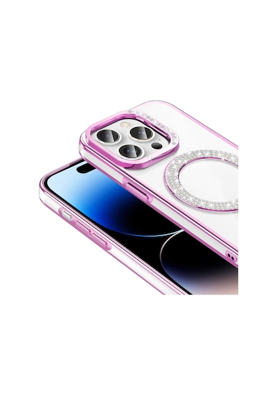 Rba Aksesuar Apple Uyumlu iPhone 14 Pro Max Kılıf Pırlanta Taş Tasarımlı M-safe Şarj Özellikli Rba Karetta Silikon Kapak - Go Altın
