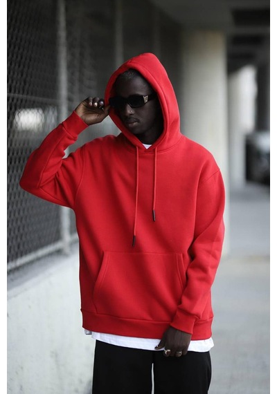 Kapşonlu 3 İplik Kalın İçi Polarlı Oversize Kangru Cepli Erkek Sweatshirt 001