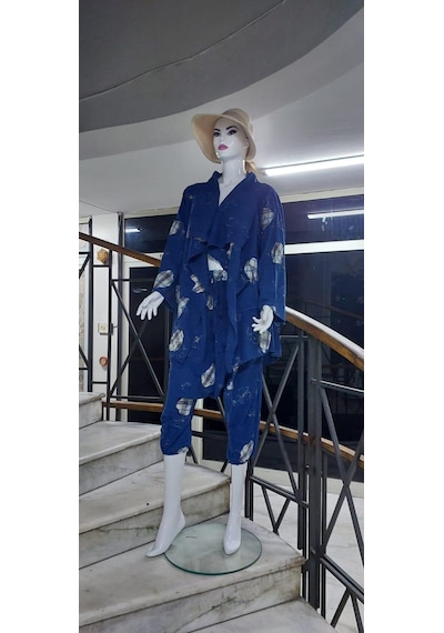 Boho Şalvar Pantolon Asimetrik Ceket Takım Lacivert