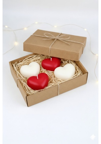 4 Adet Orta Kalp Mum Dekoratif Romantik Kalp Desenli Kırmızı Beyaz Mum 5,5x4 Cm Çok Renkli