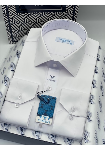 Fitmens Klasik Uzun Kol Cepsiz Likralı Rahat Kumaş Erkek Gömlek Fs-004517 - Beyaz-3192