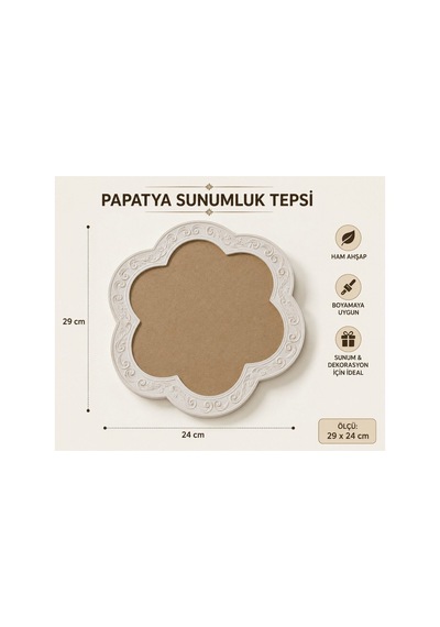 29x24 Cm Papatya Model Dekoratif Ham Sunumluk Tepsi Kabartma Desenli