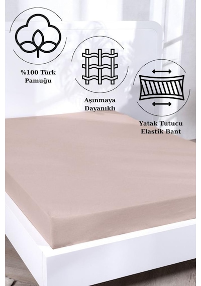 Aç-tak Lastikli Tek Kişilik Çarşaf 160x200+30 Cm Polycotton Matriss Serisi Krem
