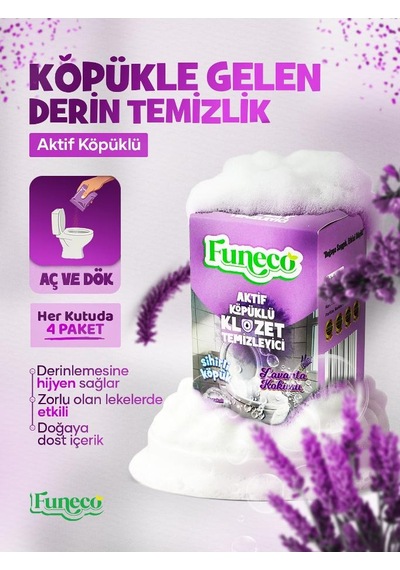Funeco Klozet Tuvalet Wc Temizleyici, 300g, Aktif Köpüklü, Ekolojik Doğa Dostu, Aylık Paket, Lavanta