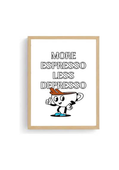 Doğal Ahşap Çerçeveli Retro Kahve Tablo - Espresso Depresyon Temalı Huhu2294