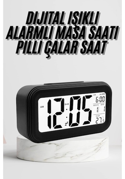 Mey İthalat Dijital Masa Saati Termometre Takvim Led Ekran Pilli Ev Ofis Masası -