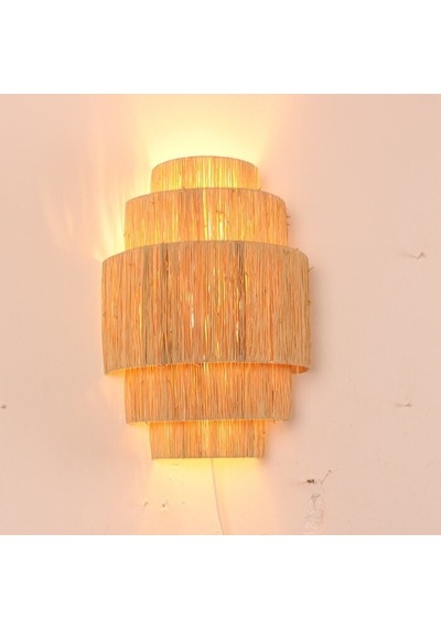 Bambu&rattan Salon Yatak Odası Antre Ahşap Doğal Aplik Avize Tasarım Rafya Aplik Aydınlatma 42x28cm-9036845663620 Ahşap