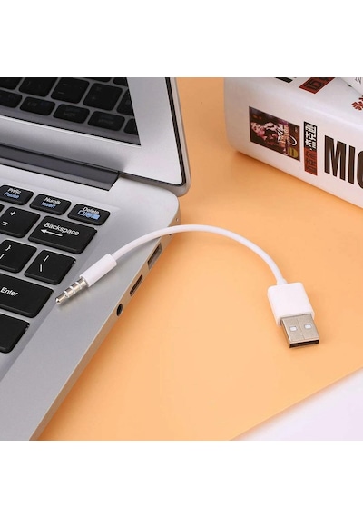 Coverzone İpod Shuffle İle Uyumlu Ent - Usb Şarj Ve Veri Aktarım Kablosu, 3.5 Mm Jack - Usb A Senkronizasyon Kablosu, Şarj Data Bağlantı Kablosu Beyaz