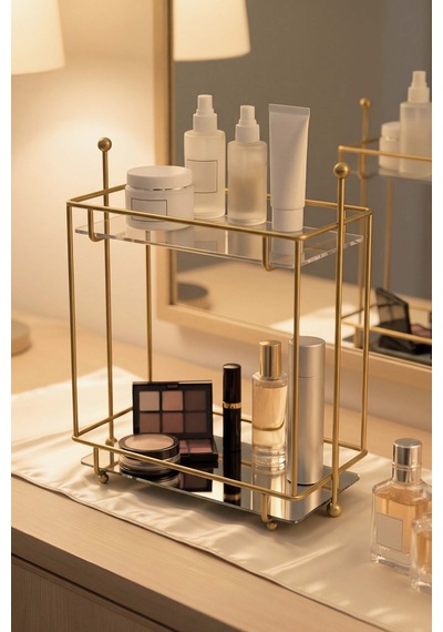 Gold 2 Katlı Banyo Organizer Tezgâh Üstü Düzenleyici Altın