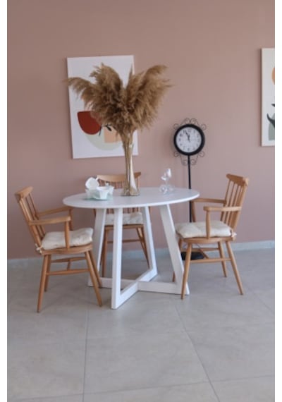 103 CM BEYAZ Yuvarlak Yemek Masası, Modern Mat BEYAZ MDF  Yemek M