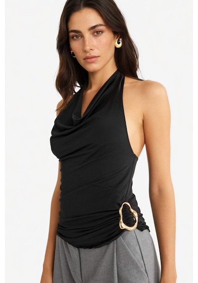 Defacto Regular Fit Halter Yaka Toka Detaylı Bluz G0468ax25aubk81 Siyah