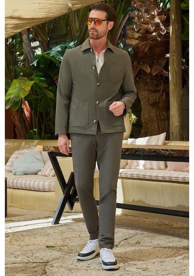 İmza Yan Cep Keten Slim Fit Keten Karışımlı Jogger Pantolon 1003260169 Haki