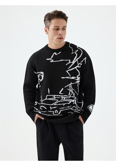 Loose Fit Erkek Kazak Siyah