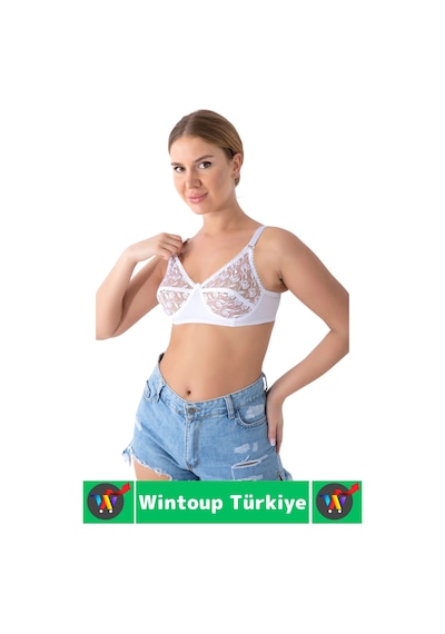 Wintoup Özel Üretim Meme Dikleştirici Şekillendirici Esnek Konforlu Şık Dantelli Göğüs Toparlayıcı Sütyen Beyaz