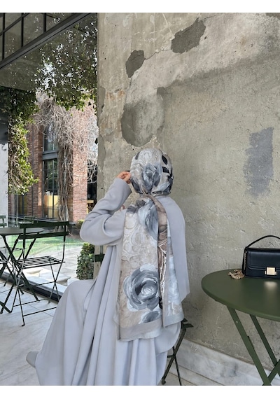 Qalortex Scarf Pamuklu Rose Desen Şal-gri/vizon Gri-vizon