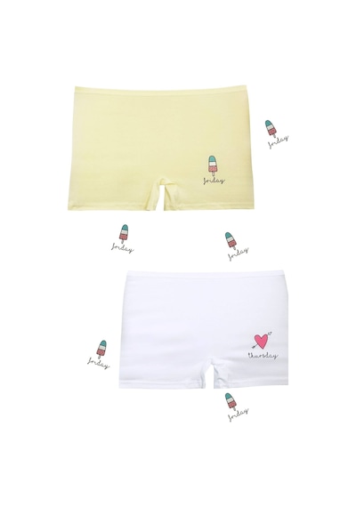 New Lilla 107 Child Days 7'li Kız Çocuk Boxer Şort Paketi V21- Karışık Açık Renkler