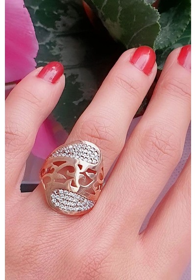 Zirkon Taşlı 925 Ayar Gümüş Rose Yüzük 19