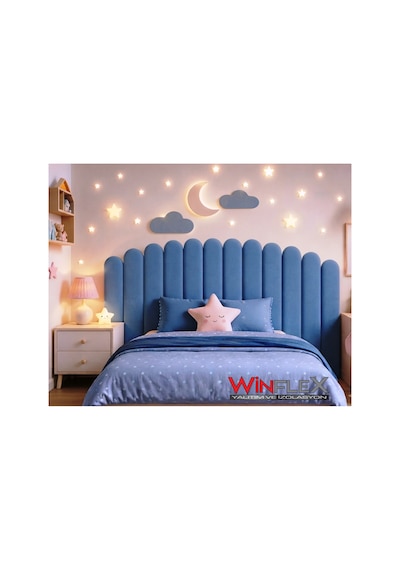 Winflex Yatak Başlık Ay Ve Bulut Set Dekorasyon Panel 180cm-mavi 180 CM