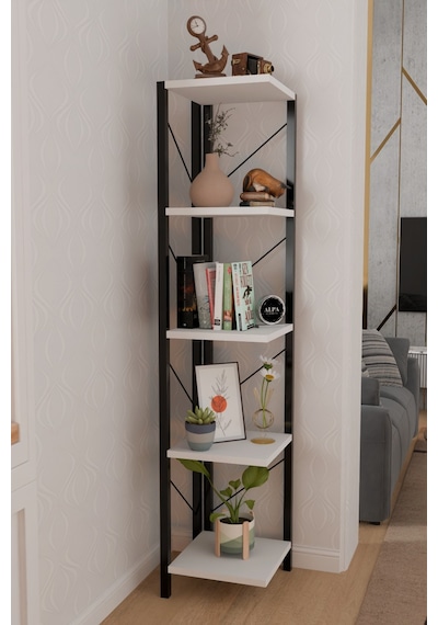 Alpa Ev Mobilya 5 Katlı Kare Raflı Metal Köşe Raf, Dekoratif Kitaplık Ve Modern Saksılık Beyaz Alpa Ev Mobilya 5 Katlı Kare Raflı Metal Köşe Raf, Dekoratif Kitaplık Ve Modern Saksılık Beyaz
