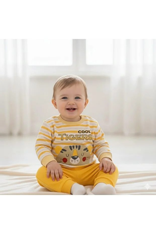 Veraye Socks Kulaklı Tiger Pijama Takım 9 Ay,12 Ay,18 Ay Erkek Sarı