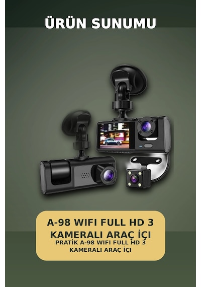 1080p Full Hd 3 Kameralı Wi-fi Araç İçi Kayıt Cihazı Ve Park Modlu Güvenlik Kamerası Seti