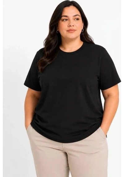 Valensdesign Battal Big Size Basic Tişört Bisiklet Yaka Rahat Kalıp T-shirt - Siyah