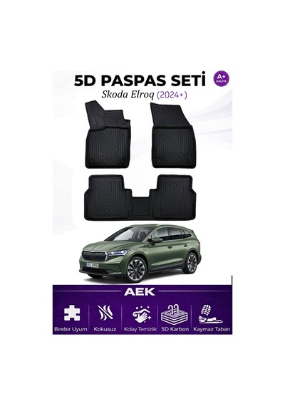 Skoda Elroq 2024+ Araca Özel Havuzlu "karbon" Paspas Takımı