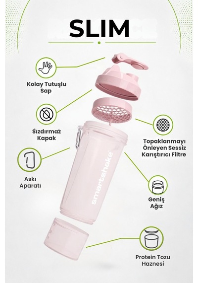 Smartshake Slim Serisi 500 Ml Pamuk Pembe Protein Shaker