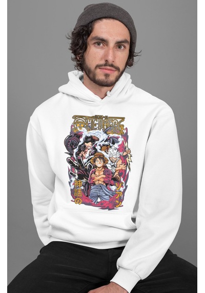 Sevbano One Piece Karakterler Monkey D. Luffy Baskılı Unisex Oversize Ani beyaz