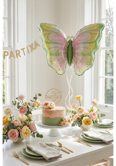 Sarı Yeşil Kelebek Folyo Balon 82x52 Cm Kelebek Temalı Doğum Günü Parti Süsü Çok Renkli