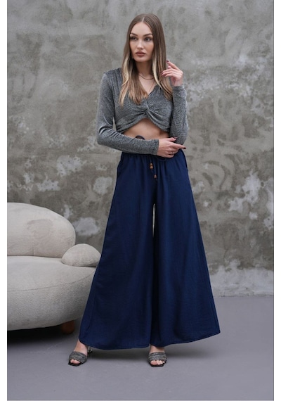 Rawea Kadın Modal Kumaş Etek Pantolon - Oversize & Geniş Paça Mavi