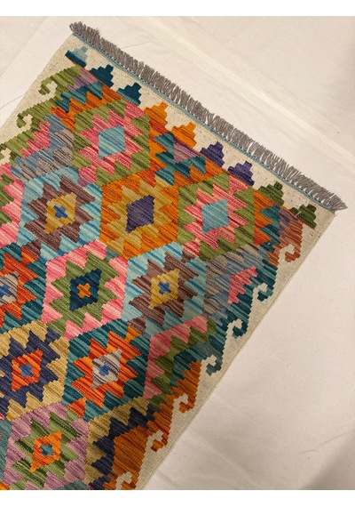 El Dokuma Afgan Kilim Çok Renkli