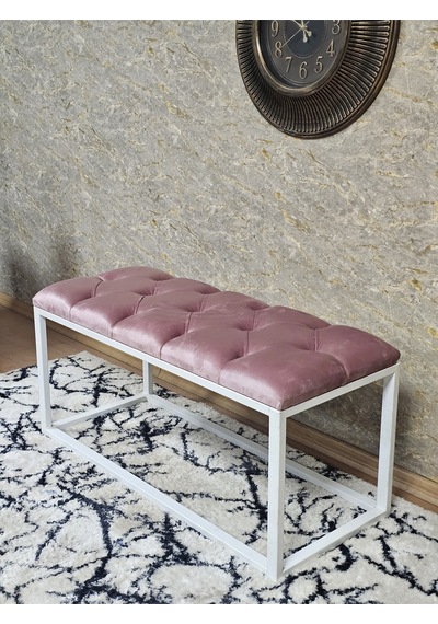 Zafir Beyaz Boyalı Diktörtgen 100 Cm X 40 Cm Oturak Puf - Bench - Makyaj Oturağı - Oturak Pembe