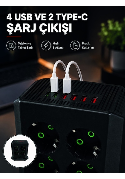 8'li Çoklu Priz Sarı