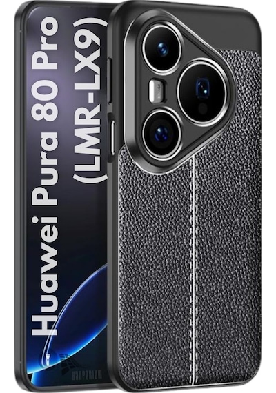 Huawei Pura 80 Pro Uyumlu Silikon Kılıf Deri Desenli Kamera Korumalı Autofocus Kapak Siyah